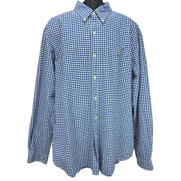 Ralph Lauren Mens Long Sleeve Cotton Blue & White Gingham Button-Down Shirt XXL - Picture 1 of 8